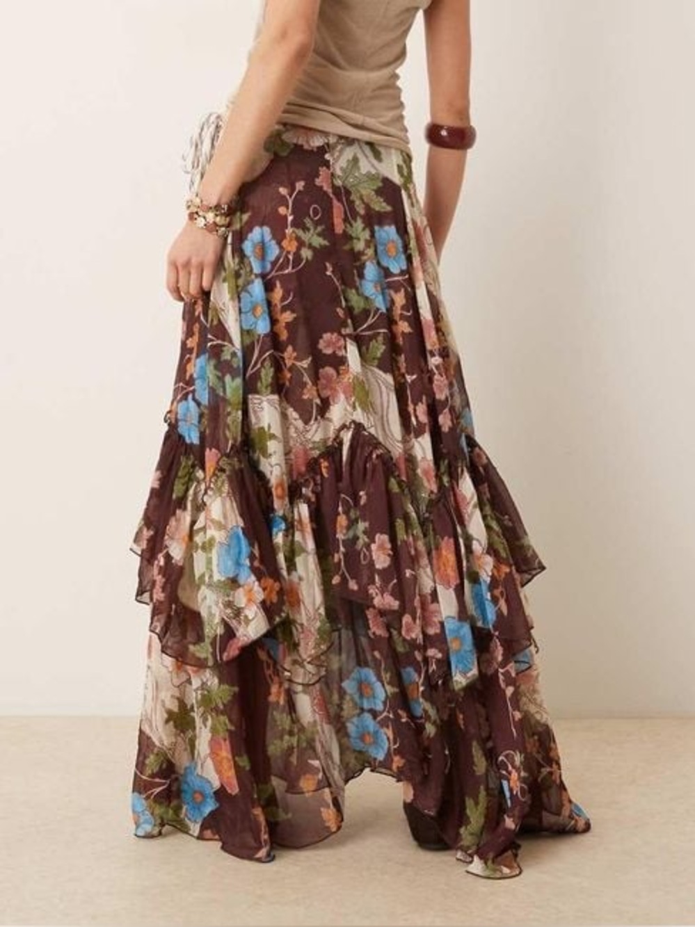 Free People Natural Palermo Chiffon Asymmetric Maxi Skirt - Picture 2 of 9